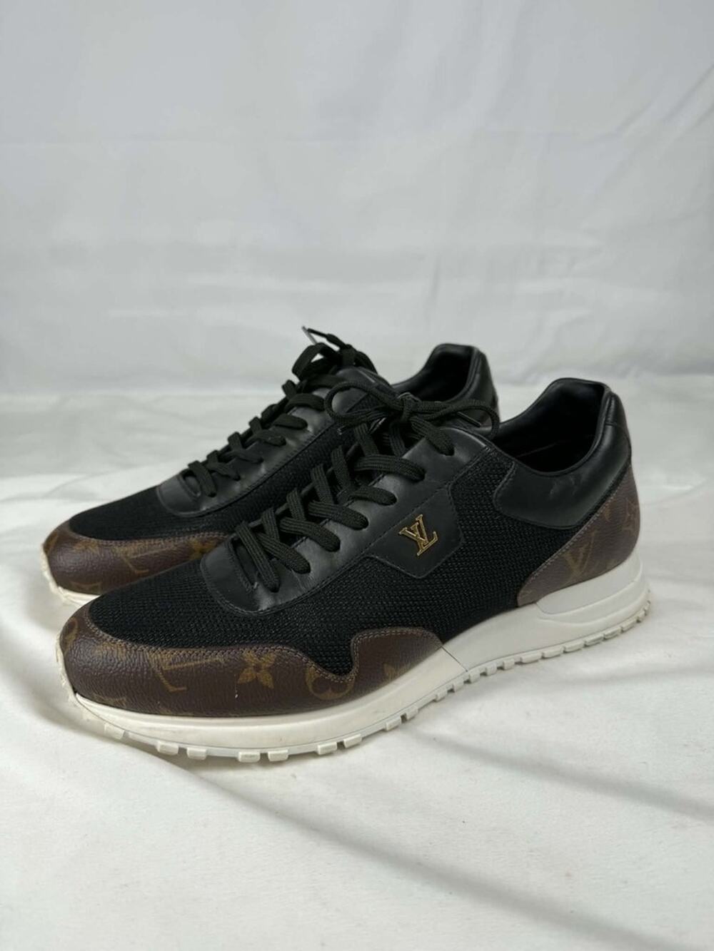 Louis Vuitton Run Away Black Mesh Brown Monogram Sneakers US 10 SPB-TS 367390